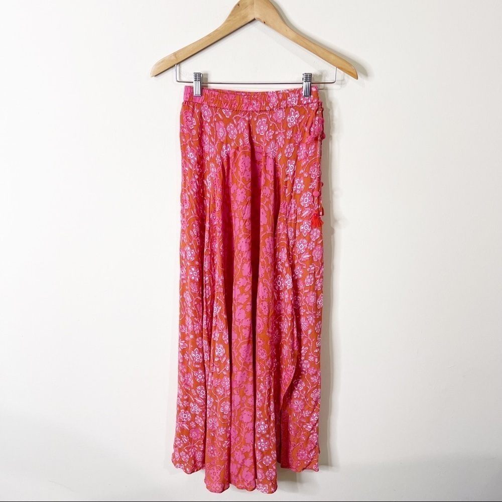Poupette St. Barth Pink & Orange Egypt Floral Tasseled Ollie Maxi Skirt XS - Picture 2 of 8